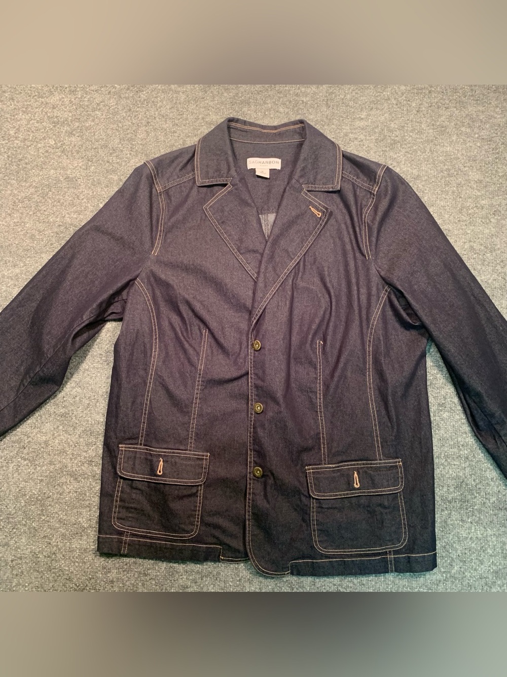 Dark Indigo Denim Blazer Jacket Women’s 1X Structured Retro Timeless Classic